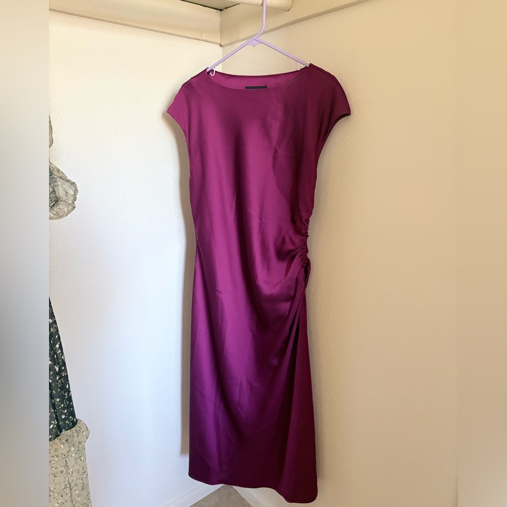 Banana Republic Magenta Ruched-Side Midi Dress